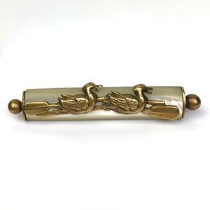 Vintage Brooch Mother of Pearl Ducks Rowing with Oars Whimsical Figural Pin